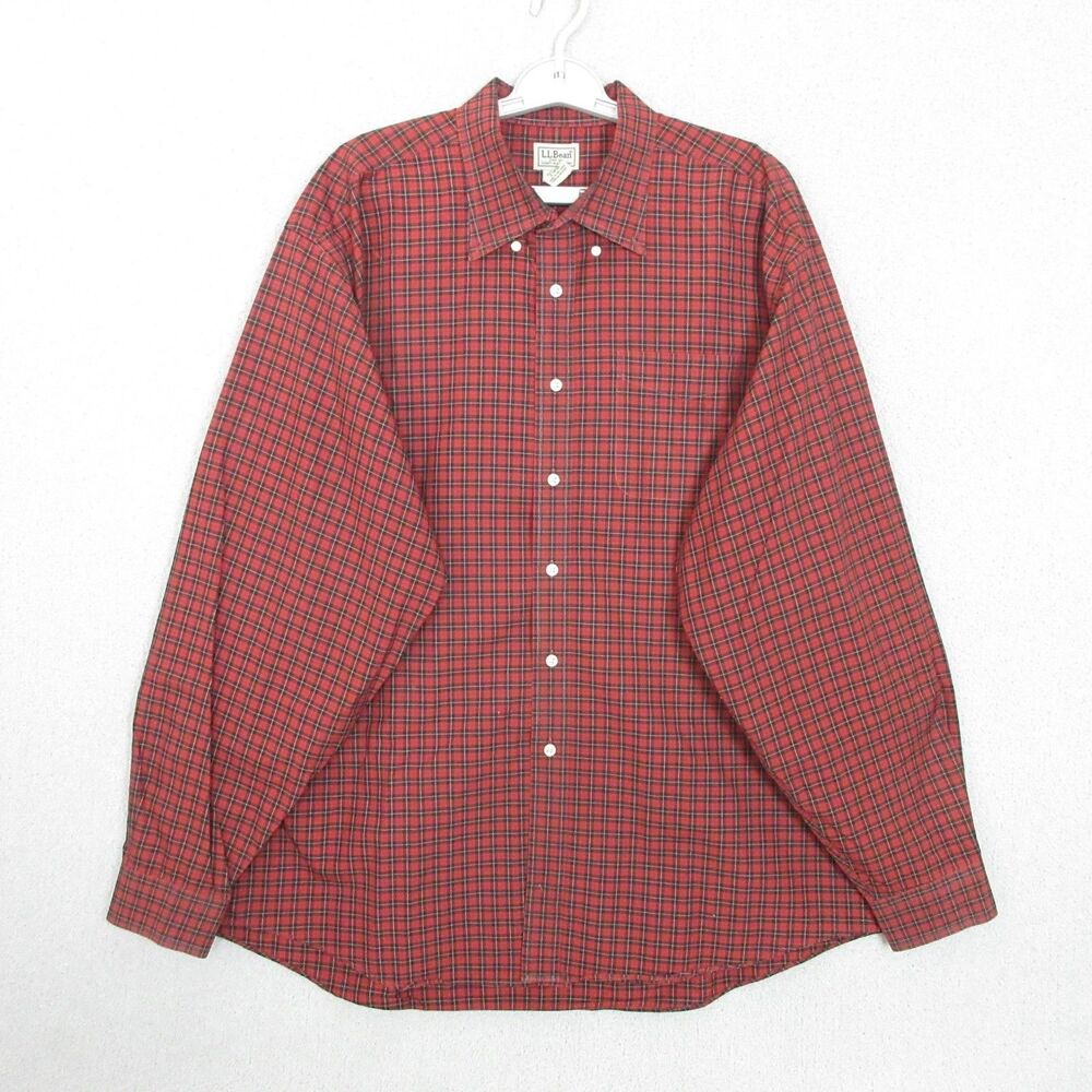 LLBean Shirt Mens XXL‎ Regular Red Black Plaid Long Sleeve Button Down Casual